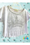 Bottom Top Girl Children's Suit Princess Stone Printed Tassel Devore Short Top Shiny Leopard Skirt - 5