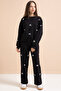 Black Bow Embroidered Crew Neck Girl's Hooded Tracksuit Set 21288 - 2