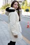 Cream Pocket Detailed Fur Inside Removable Hooded Girl's down Jacket 21335 - 7