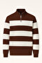 Pedro Oversize Striped Thessaloniki Knitted Half-Zip Sweater for Men - Brown