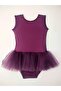 Girl's Plum Sleeveless U-Back Ballet and Gymnastics Leotard with Tutu Skirt