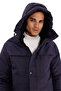 Men's Navy Blue Fleece Inside, Water and Windproof Hooded Winter Coat & Coat & Parka - 4