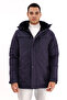 Men's Navy Blue Fleece Inside, Water and Windproof Hooded Winter Coat & Coat & Parka - 2