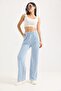 Waist Tied Wide Leg Line Patterned Trousers Green - 3
