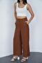 Women's brown linen Slit high waist Palazzo Pants - 2