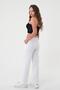 Women's White High Waist Elastic Wide Leg Pants - 4