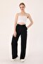 Women's Black High Waist Linen Palazzo Pants - 3