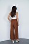 Women's brown linen Slit high waist Palazzo Pants - 3