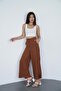 Women's brown linen Slit high waist Palazzo Pants - 4