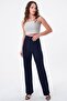 Women's Navy Blue High Waist Blue Palazzo Pants - 3