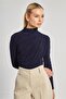 Women's Draped Long Sleeve Blouse - Navy Blue