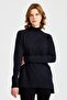 Women's Half Turtleneck Sweater with Slit Sleeves Navy Blue - 2