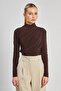 Women's Draped Long Sleeve Blouse - Brown - 2