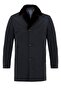 Navy Blue Fabric Hugo Collar Wool Waterproof Men's Coat - 6
