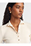 10686 Stand Collar Snap Fastener Sweater-Ecru - 3