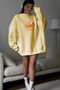Women's Oversize Sweatshirt Dress Bakery Glazed Donut Printed Yellow – Crew Neck, 3 Thread Fleece