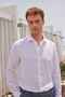 Italian Collar Comfort Fit Plain 100% Linen White Men's Shirt - 2