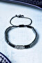 Certified Hematite Natural Stone Silver Ottoman Tughra Macrame Bracelet - 2