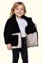 Girl's Plush Black Ecru Zippered Welsoft Winter Coat - 2