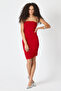 Women's Red Draped Thin Strap Midi Dress Evening Dress - 5