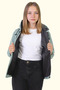 Girl's Mint Green Lined Water and Windproof Hooded Raincoat with Double Zipper Pockets - 5