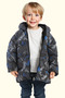 Boy's Cobalt Blue Anthracite Digital Pattern Fleece Water and Windproof Hooded Puffer Winter Coat