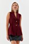 Waist-Elastic Vest Blouse Burgundy - 4