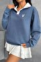 Polo Neck Heart Embroidery Detailed Waffle Fabric Seasonal Sweatshirt - 2