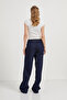 Women's Elastic Waist Wide Leg Navy Baggy Jeans - 3
