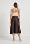 Women's Side Zipper Summer Long Brown Satin Skirt - 3