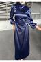 Side tie rope satin evening dress navy blue 583272 - 4
