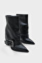 Women's Pointed Toe Buckle Heeled Casual Boots Hatiy Black