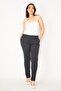 Women's Large Size Navy Blue Striped Side and Back Fleto Pocket Classic Trousers 65n33083 - 7