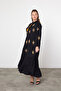 Women's Black Embroidered Maxi Length Woven Viscose Dress - 3
