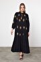 Women's Black Embroidered Maxi Length Woven Viscose Dress