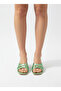 Genuine Leather Gold Buckle Thick Heeled Slippers - 5