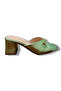 Genuine Leather Gold Buckle Thick Heeled Slippers - 3