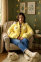 Handmade Butter Yellow Floral Chunky Puffy Cardigan - 3