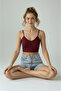 Scuba Fabric Gatherer Front Back V Neck String Strap Sports Crop Top Sports Bras