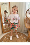 Girl's Flower-Patterned Shorts and White T-Shirt Double Set-Holiday - 3