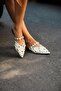 Women's Loja White Gold Troped Flat Sole Slippers Pointed Toe - 6