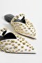 Women's Loja White Gold Troped Flat Sole Slippers Pointed Toe