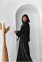 Black Silky Satin Dressing Gown - Wide Sleeves Stylish Design - 5