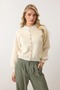 Cream Soft Bearded Yarn Balloon Sleeve Buttoned Knit Cardigan