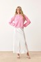 Pink Soft Bearded Yarn Balloon Sleeve Buttoned Knit Cardigan - 4