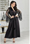 Lace Long Bridal Robe, Black Wedding Kimono, Lace Sleeves - 2