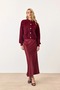 Burgundy Soft Bearded Yarn Balloon Sleeve Buttoned Knit Cardigan - 3