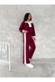 Women's Tracksuit Set, Shawl Collar, Modal Fabric, Side Stripe Detail, Elastic Waist, Lace-Up - 4