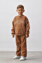 Embroidered Boys' Top and Bottom Tracksuit Set Pale Brown