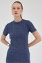 Indigo Short Sleeve F Corded Fabric Tight Dress 8131A - 4